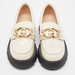 مملوكة مسبقًا Gucci Cream Leather Interlocking GG Platform Loafers Size 39