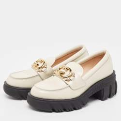 مملوكة مسبقًا Gucci Cream Leather Interlocking GG Platform Loafers Size 39