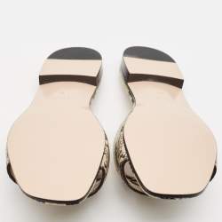 Pre Owned Gucci Beige/Black Python Embossed Leather Interlocking G Logo Flat Slides Size 38