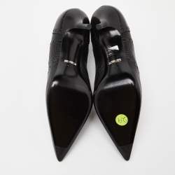 Pre Owned Gucci Black Leather Pointed Toe Lace Up Ankle Booties Size 39