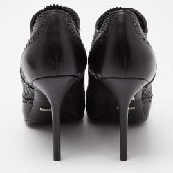 Pre Owned Gucci Black Leather Pointed Toe Lace Up Ankle Booties Size 39