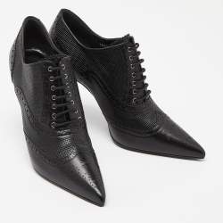 Pre Owned Gucci Black Leather Pointed Toe Lace Up Ankle Booties Size 39