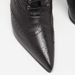 Pre Owned Gucci Black Leather Pointed Toe Lace Up Ankle Booties Size 39