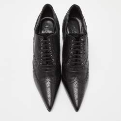 Pre Owned Gucci Black Leather Pointed Toe Lace Up Ankle Booties Size 39