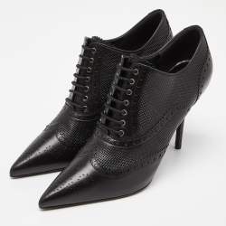 Pre Owned Gucci Black Leather Pointed Toe Lace Up Ankle Booties Size 39