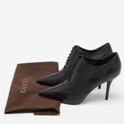 Pre Owned Gucci Black Leather Pointed Toe Lace Up Ankle Booties Size 39