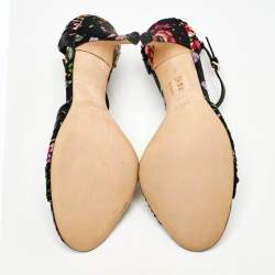 Gucci Black Floral Print Pleated Satin Bow Ankle Strap Sandals Size 39
