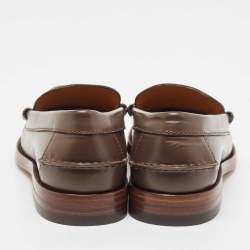 Pre Owned Gucci Beige/Brown GG Supreme Canvas and Leather Tassel Loafers Size 38