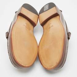 Pre Owned Gucci Beige/Brown GG Supreme Canvas and Leather Tassel Loafers Size 38