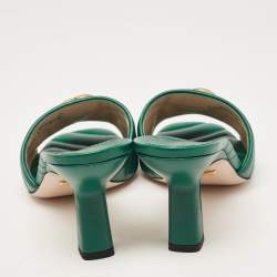 Gucci Green Matelassé Leather Double G Slide Sandals Size 39