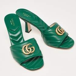 Gucci Green Matelassé Leather Double G Slide Sandals Size 39