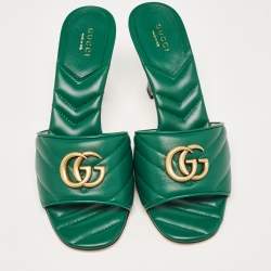 Gucci Green Matelassé Leather Double G Slide Sandals Size 39