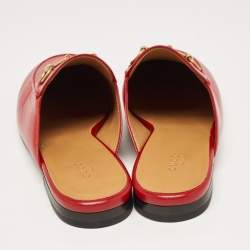 Pre Owned Gucci Red Leather Princetown Flat Mules Size 38.5