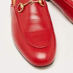 Pre Owned Gucci Red Leather Princetown Flat Mules Size 38.5