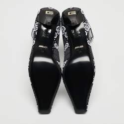 Pre Owned Gucci Black/White GG Knit Fabric Sock Ankle Boots Size 39
