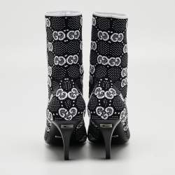 Pre Owned Gucci Black/White GG Knit Fabric Sock Ankle Boots Size 39