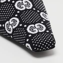 Pre Owned Gucci Black/White GG Knit Fabric Sock Ankle Boots Size 39
