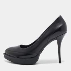 Pre Owned Gucci Black Leather Pointed Toe Pumps Size 38