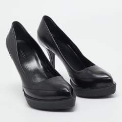 Pre Owned Gucci Black Leather Pointed Toe Pumps Size 38