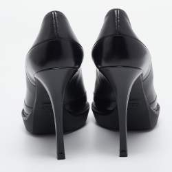 Pre Owned Gucci Black Leather Pointed Toe Pumps Size 38