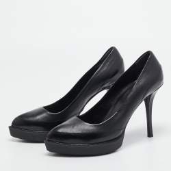 Pre Owned Gucci Black Leather Pointed Toe Pumps Size 38