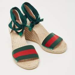 Pre Owned Gucci Multicolor Canvas Lilibeth Wedge Sandals Size 37.5