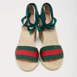 Pre Owned Gucci Multicolor Canvas Lilibeth Wedge Sandals Size 37.5