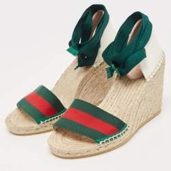 Pre Owned Gucci Multicolor Canvas Lilibeth Wedge Sandals Size 37.5