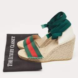 Pre Owned Gucci Multicolor Canvas Lilibeth Wedge Sandals Size 37.5