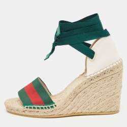 Pre Owned Gucci Multicolor Canvas Lilibeth Wedge Sandals Size 37.5