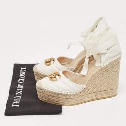 Gucci White Leather GG Marmont Wedge Sandals Size 37