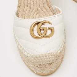 Gucci White Leather GG Marmont Wedge Sandals Size 37