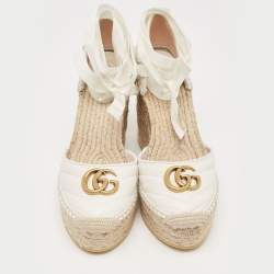 Gucci White Leather GG Marmont Wedge Sandals Size 37