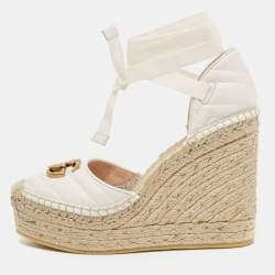 Gucci White Leather GG Marmont Wedge Sandals Size 37