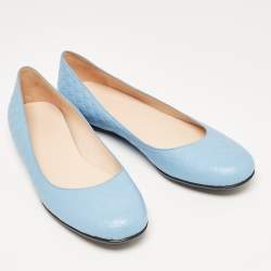 مملوكة مسبقًا Gucci Blue Leather Microguccissima Ballet Flats Size 39.5