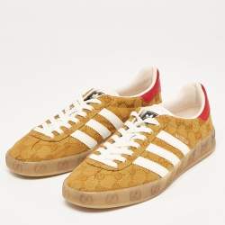 Gucci Brown Canvas and Leather Gazelle Low Top Sneakers Size 41.5