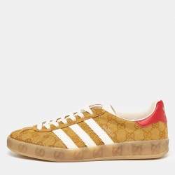 Gucci Brown Canvas and Leather Gazelle Low Top Sneakers Size 41.5