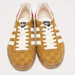Gucci Brown Canvas and Leather Gazelle Low Top Sneakers Size 41.5