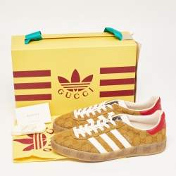 Gucci Brown Canvas and Leather Gazelle Low Top Sneakers Size 41.5