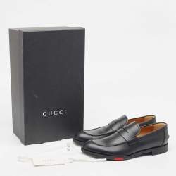 Pre Owned Gucci Black Leather Slip On Loafers Size 40.5