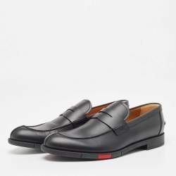 Pre Owned Gucci Black Leather Slip On Loafers Size 40.5