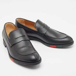 Pre Owned Gucci Black Leather Slip On Loafers Size 40.5