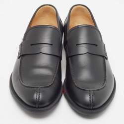 Pre Owned Gucci Black Leather Slip On Loafers Size 40.5
