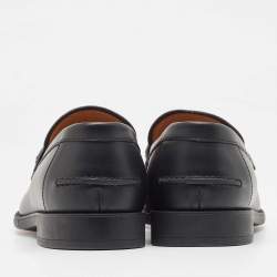 Pre Owned Gucci Black Leather Slip On Loafers Size 40.5