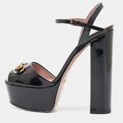 Gucci Black Patent Claudie Ankle Strap Sandals Size 36.5