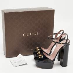 Gucci Black Patent Claudie Ankle Strap Sandals Size 36.5