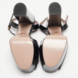 Gucci Black Patent Claudie Ankle Strap Sandals Size 36.5