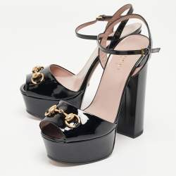 Gucci Black Patent Claudie Ankle Strap Sandals Size 36.5