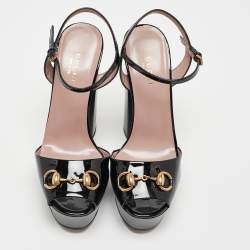 Gucci Black Patent Claudie Ankle Strap Sandals Size 36.5