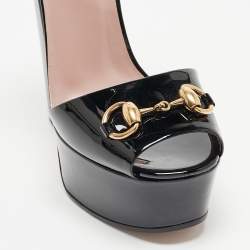 Gucci Black Patent Claudie Ankle Strap Sandals Size 36.5